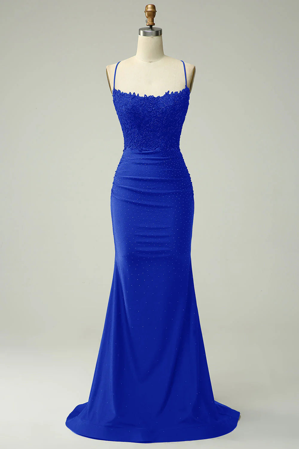 Royal Blue Mermaid Halter Long Prom Dress with Appliques Beading